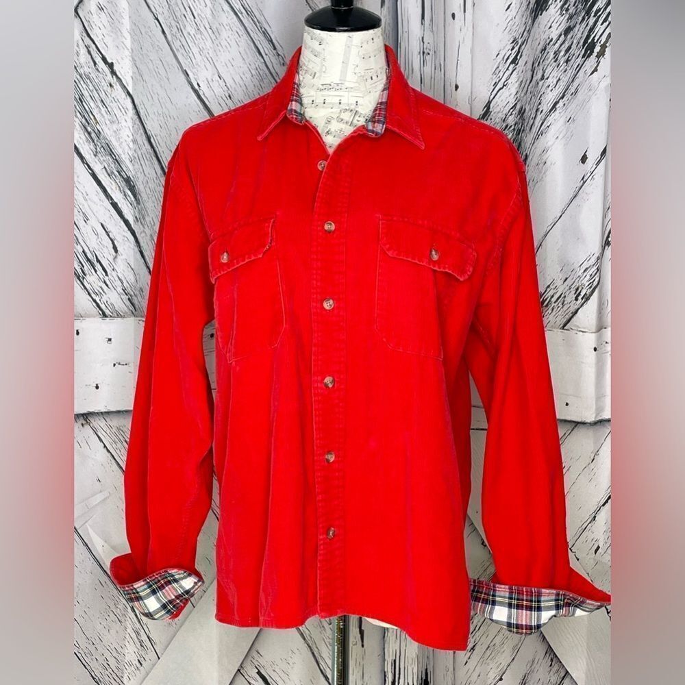 WOOLRICH Corduroy Vintage Women's Red Plaid Long Sleeve Shirt Size L
